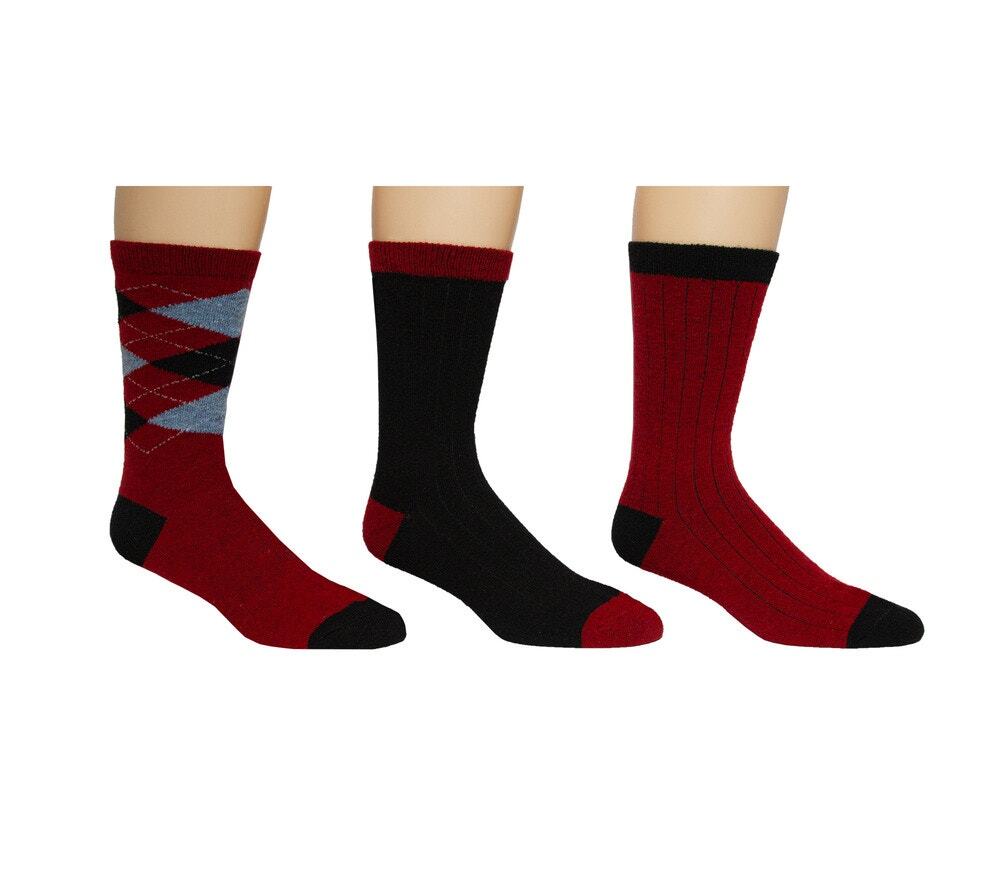 Cashmere Wool Dress Socks 3 PAIR Red Black Argyle Alexander Julian Mens 8-12